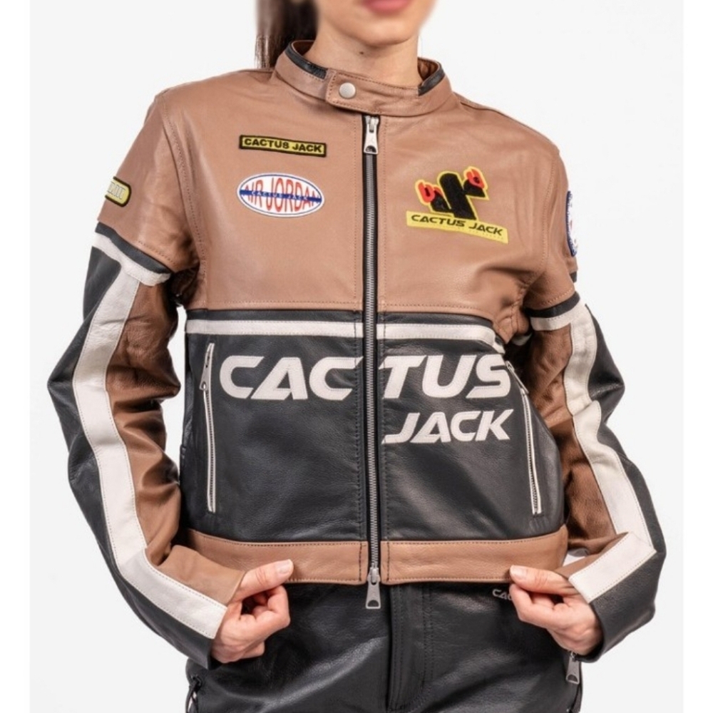 Jordan X Travis Scott CACTUS JACK Jacket 100% Leather - Women's sz SMALL *NEW*